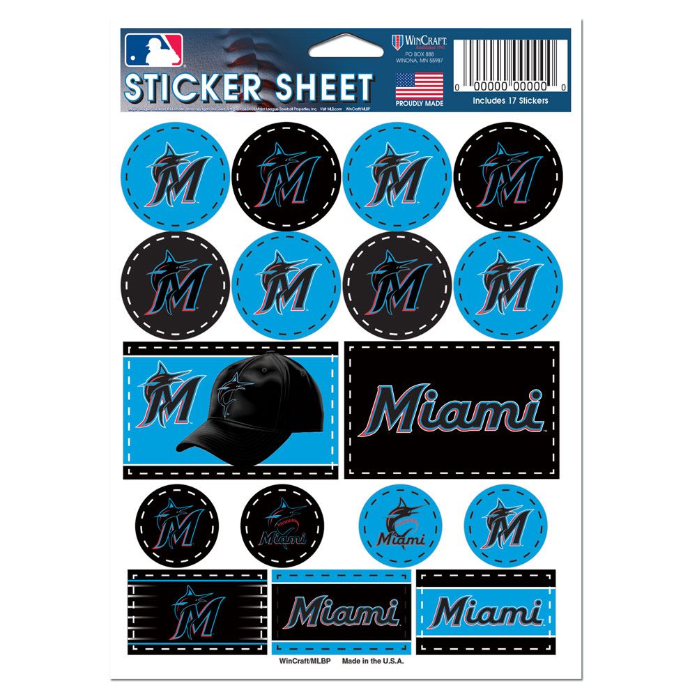 Miami Marlins Vinyl Decal Sheet 5x7"