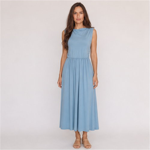 One Shoulder Maxi Dress with Pockets Pleated Skirt