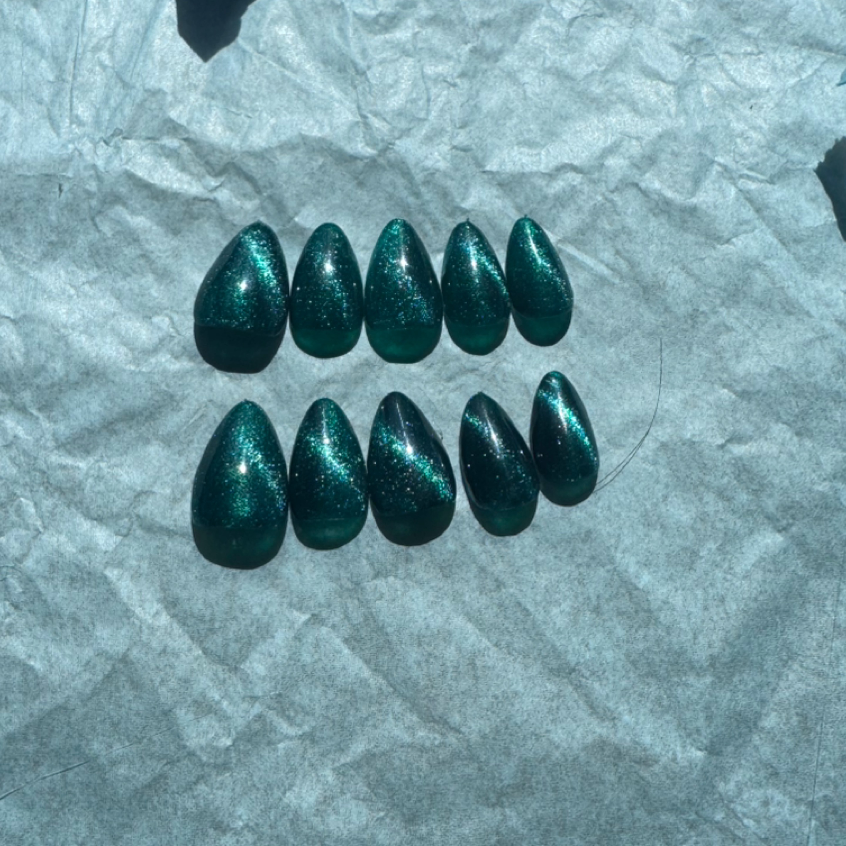 Green cats eye hand-painted nail set