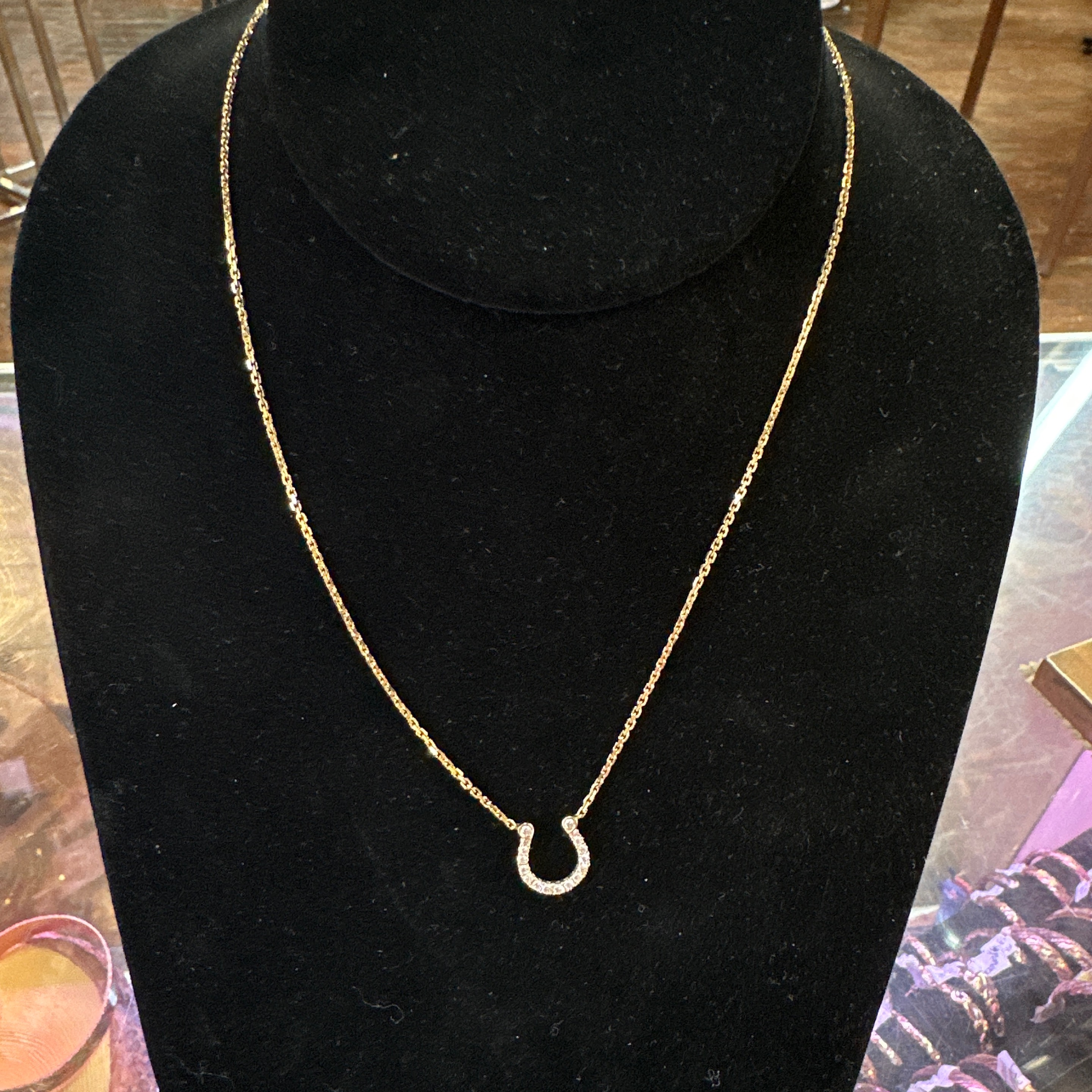 18k YG and Diamond Horse Shoe Good Luck Necklace
