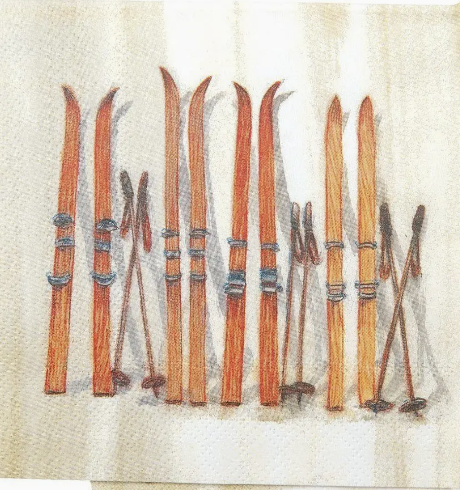 Antique Skis Kitchen Tea Towel