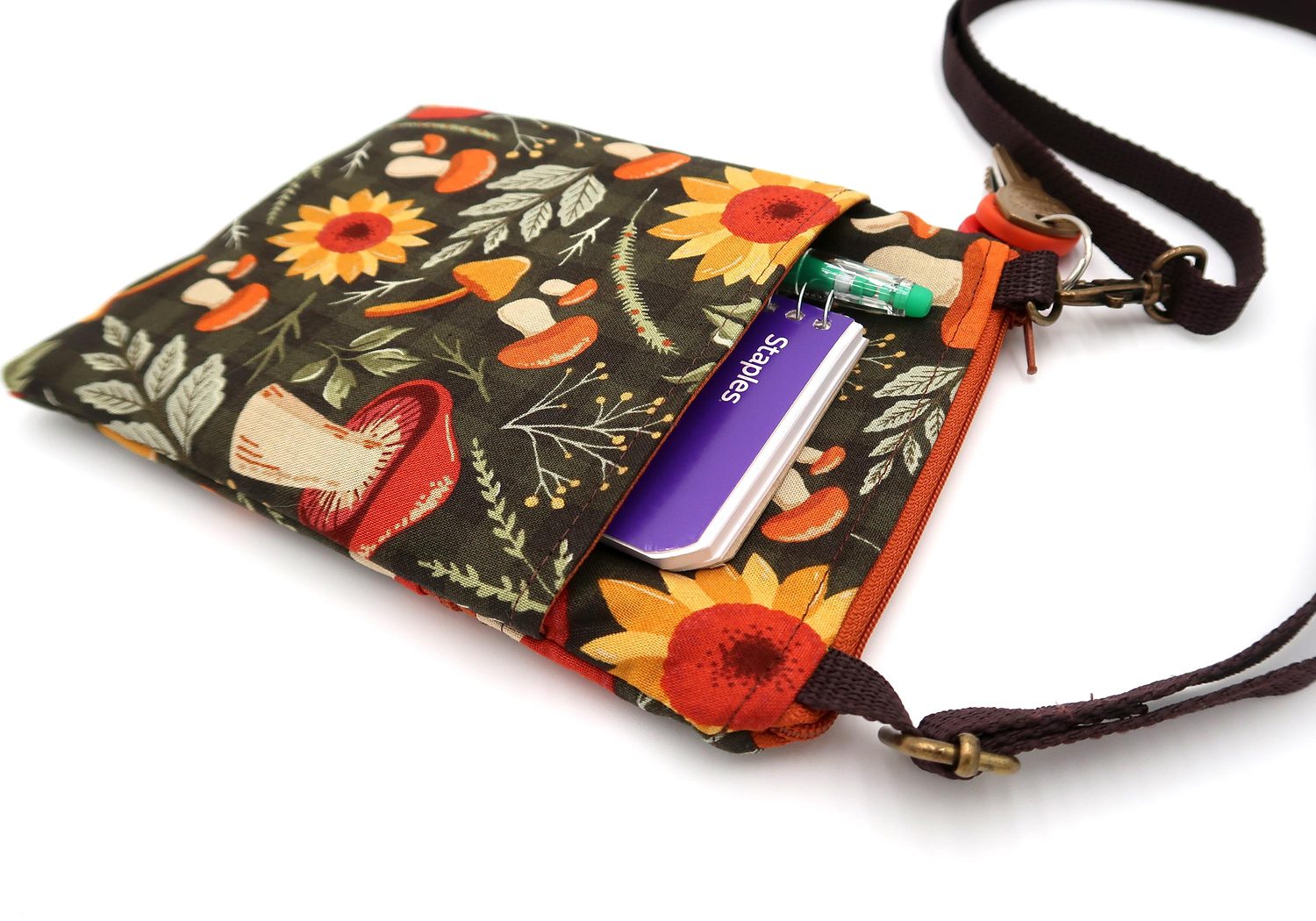 Small Crossbody Bag – Autumn Mushrooms & Sunflowers, photo 4 of 5