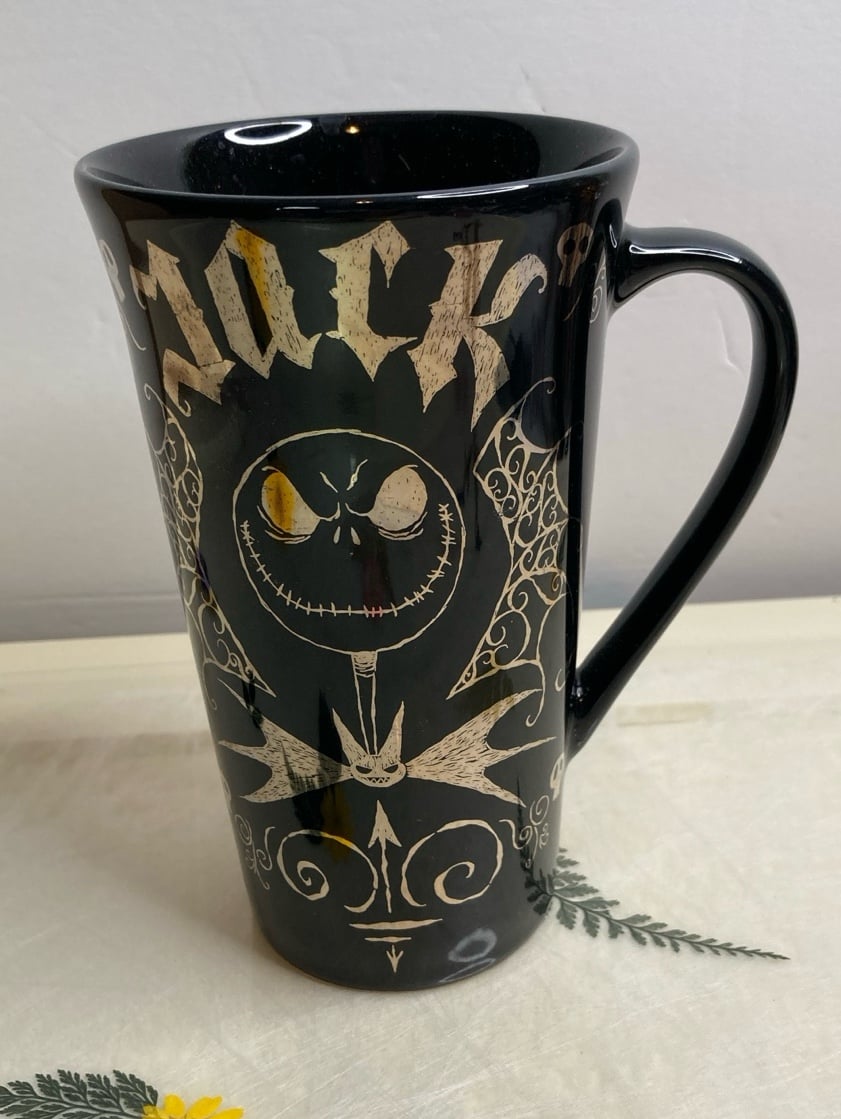 Disney Nightmare Before Christmas Jack Skellington Black Gold Coffee Mug 6" Tall