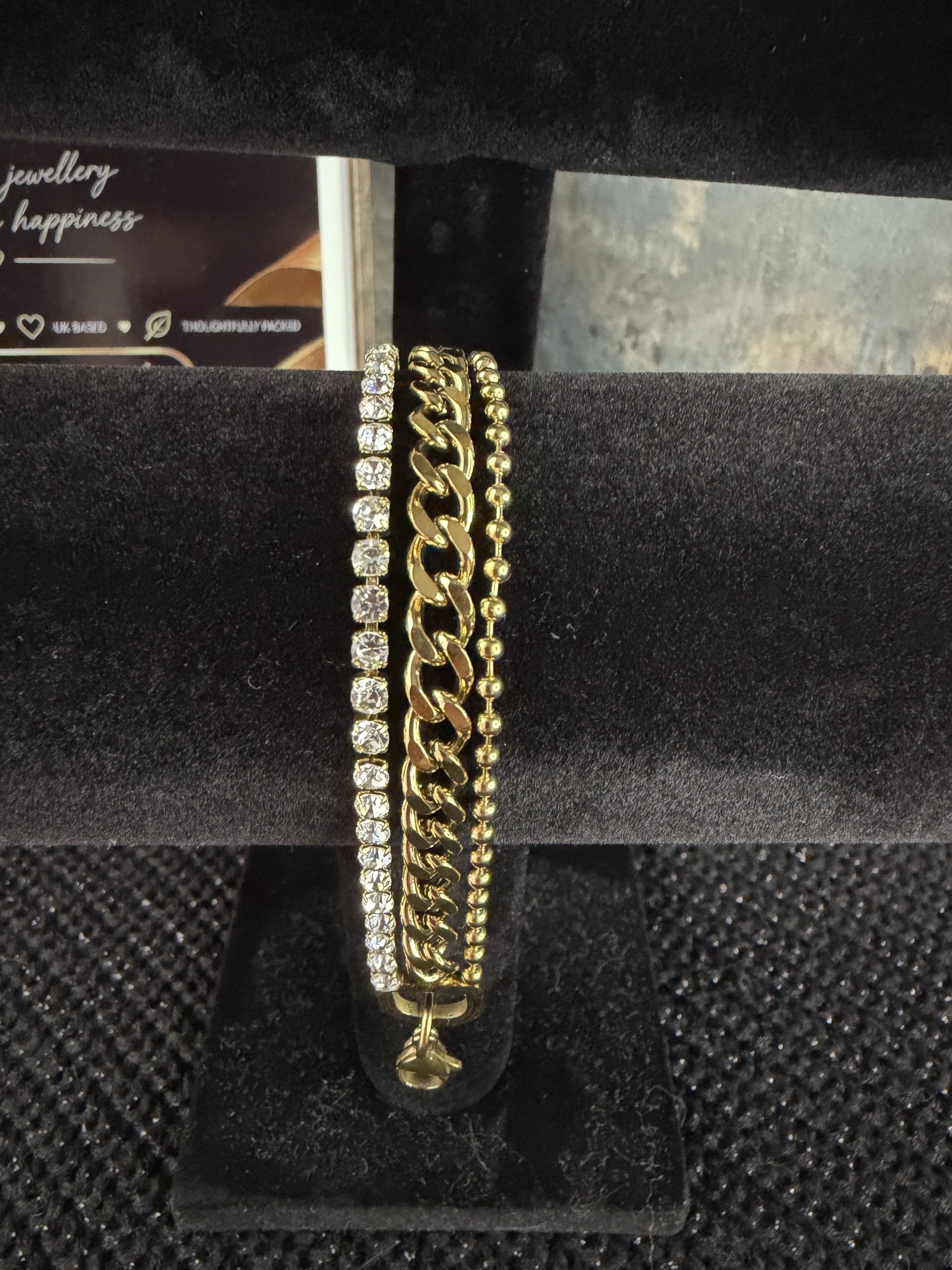18K Gold PVD Triple-Layer Cuban & Tennis Bracelet – 304 Stainless Steel