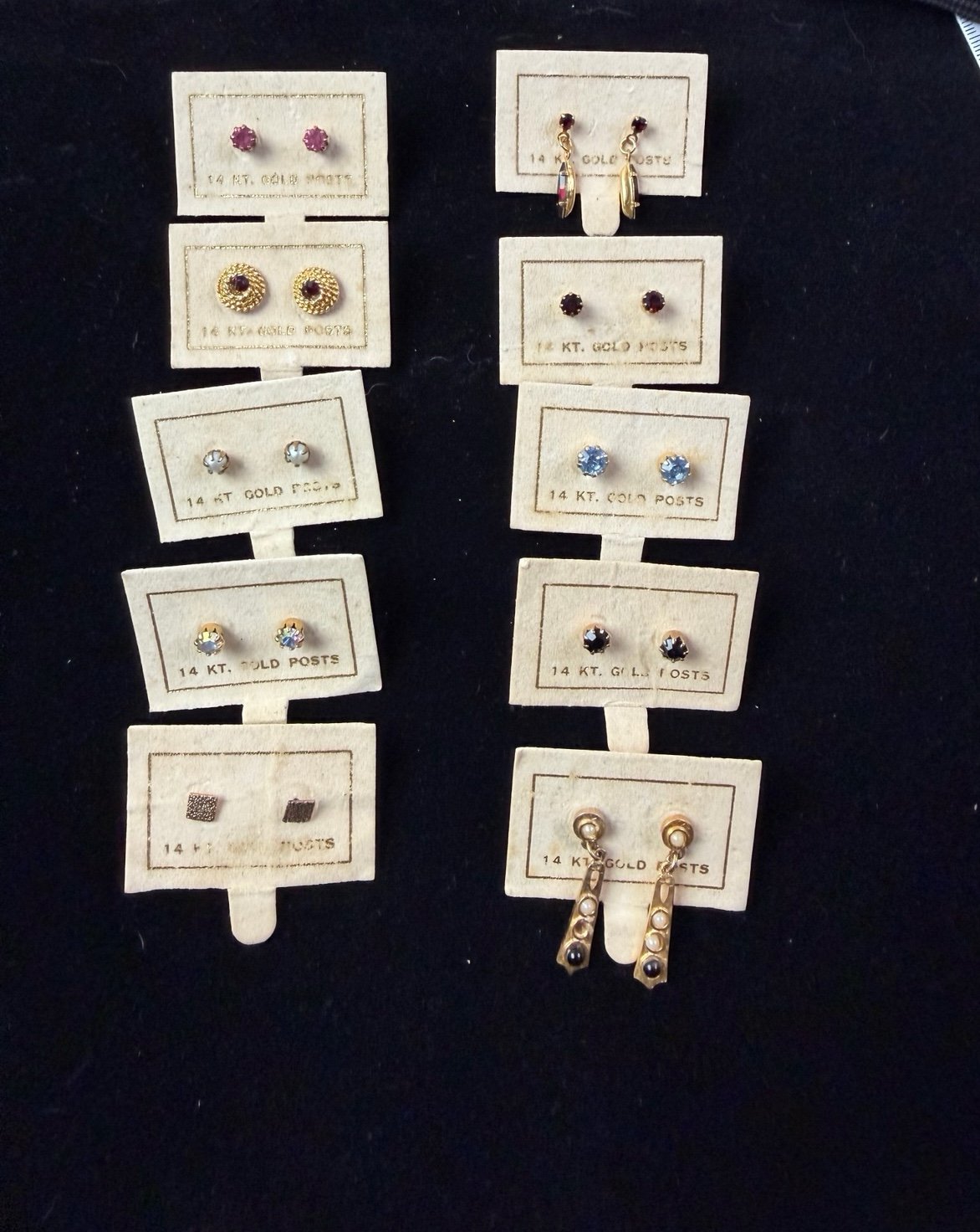 Vintage Pierced NOT 14KT posts set of 10 colorful stud Earrings Estate