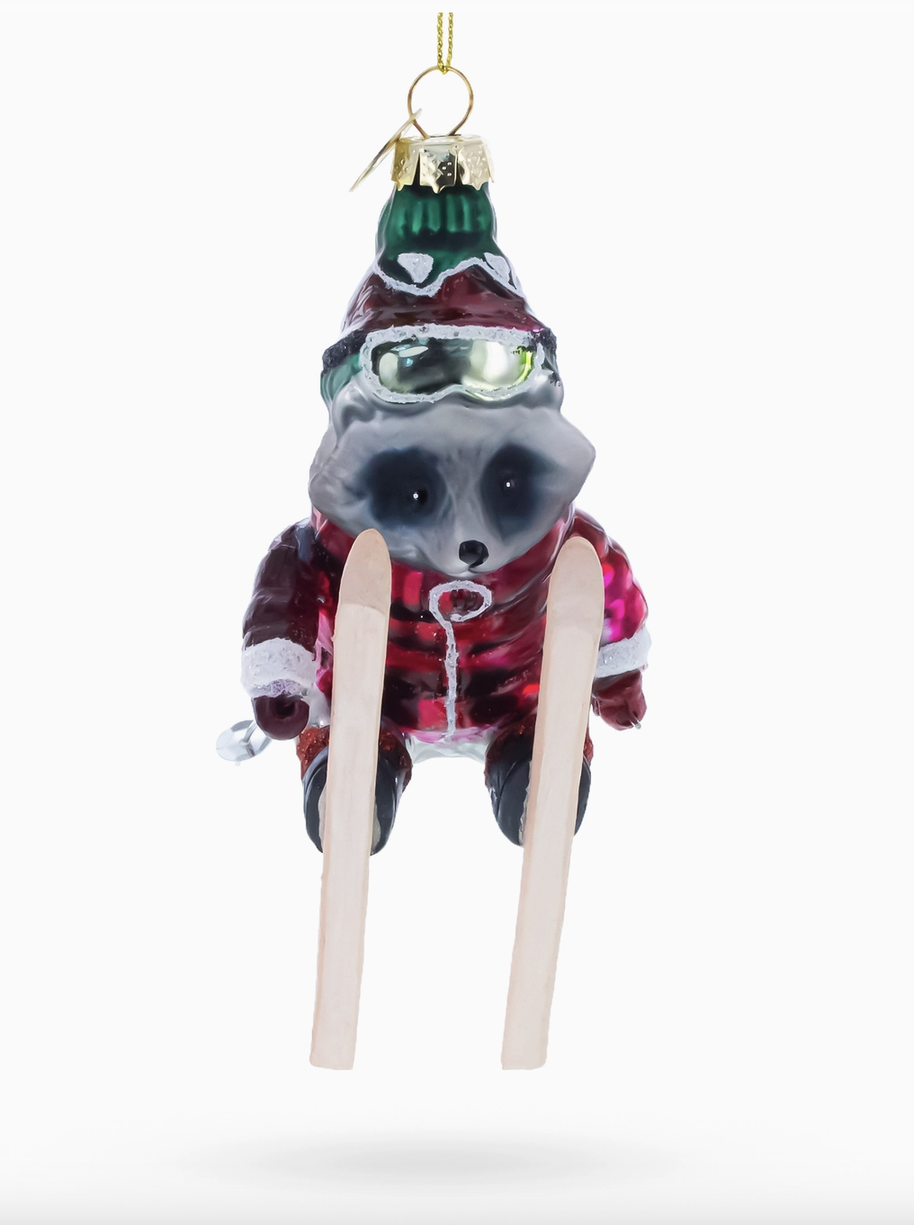 Skiing Raccoon Glass Ornament