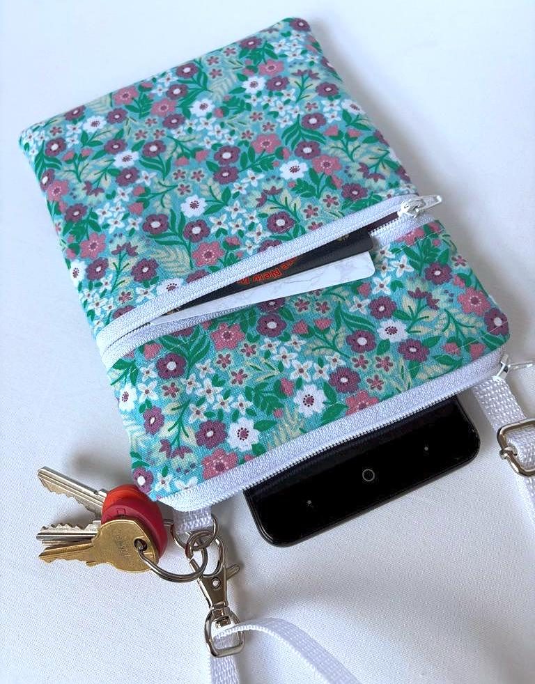 Small Crossbody Bag – Teal & Purple Flowers, photo 5 of 6
