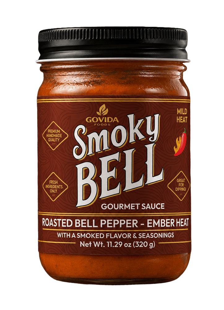 Smoky Bell Ember Heat Mild Heat roasted bell pepper gourmet sauce jar.