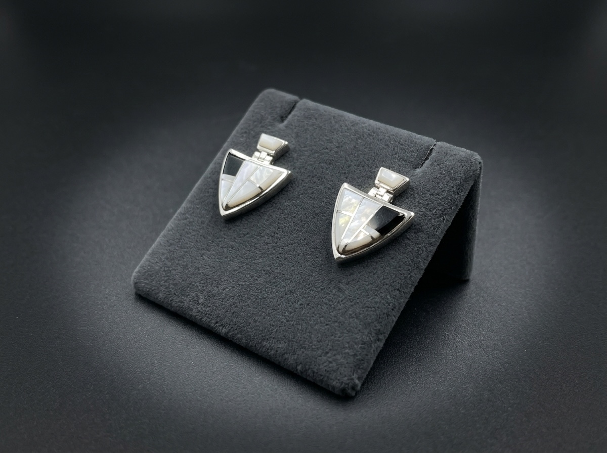 Sterling Silver White Buffalo & onyx Earrings - Hoop #023