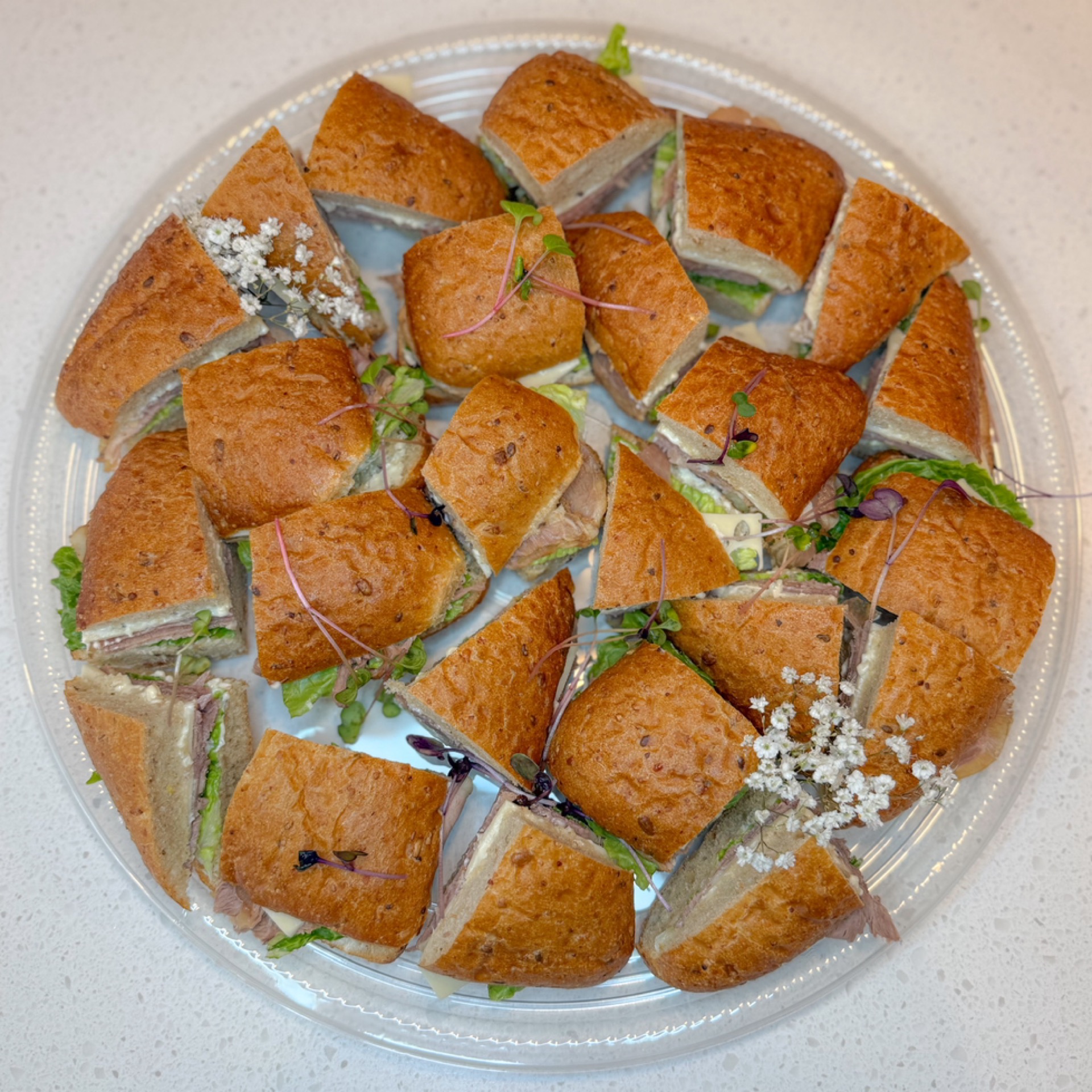 Swiss beef and cheese sandwich platter