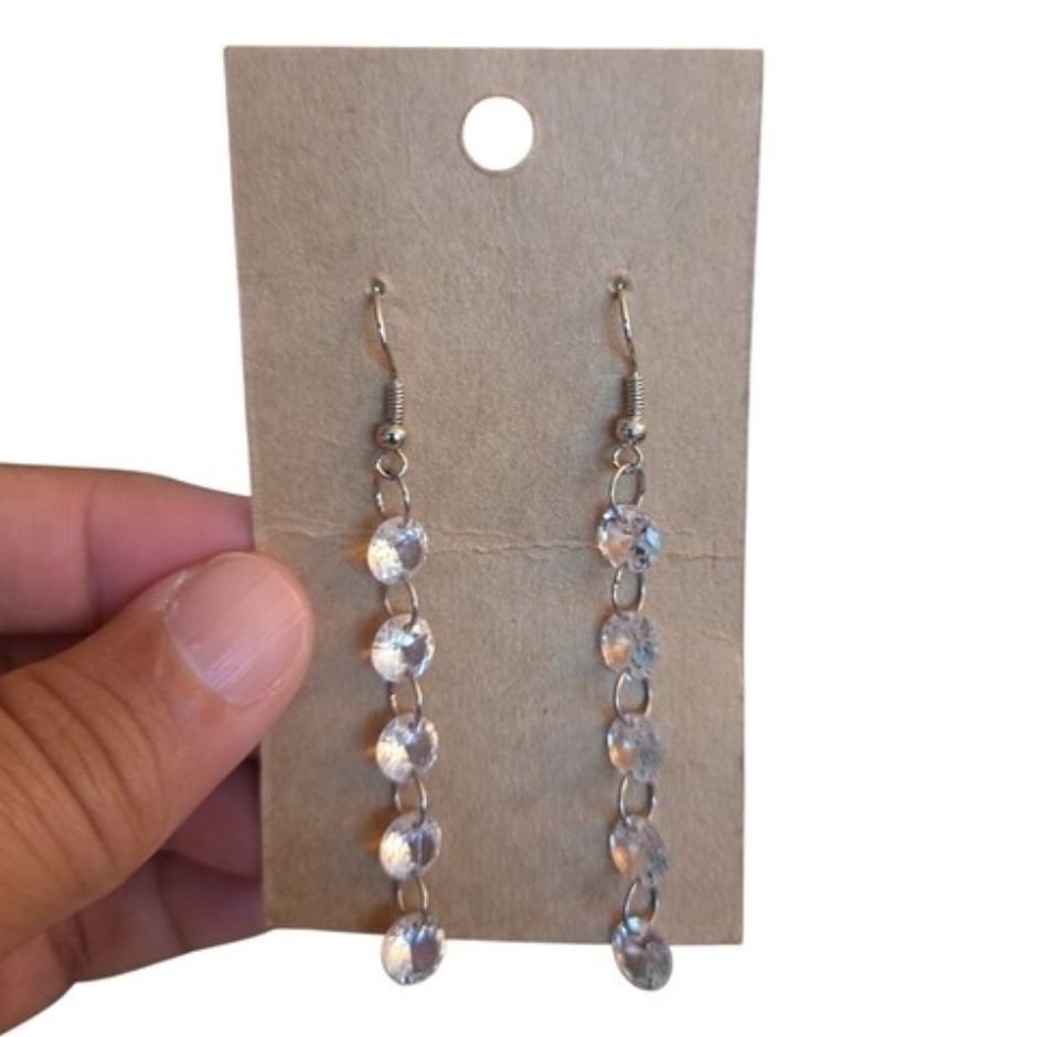 Silver Toned Crystal Drop Dangle Earrings 3"