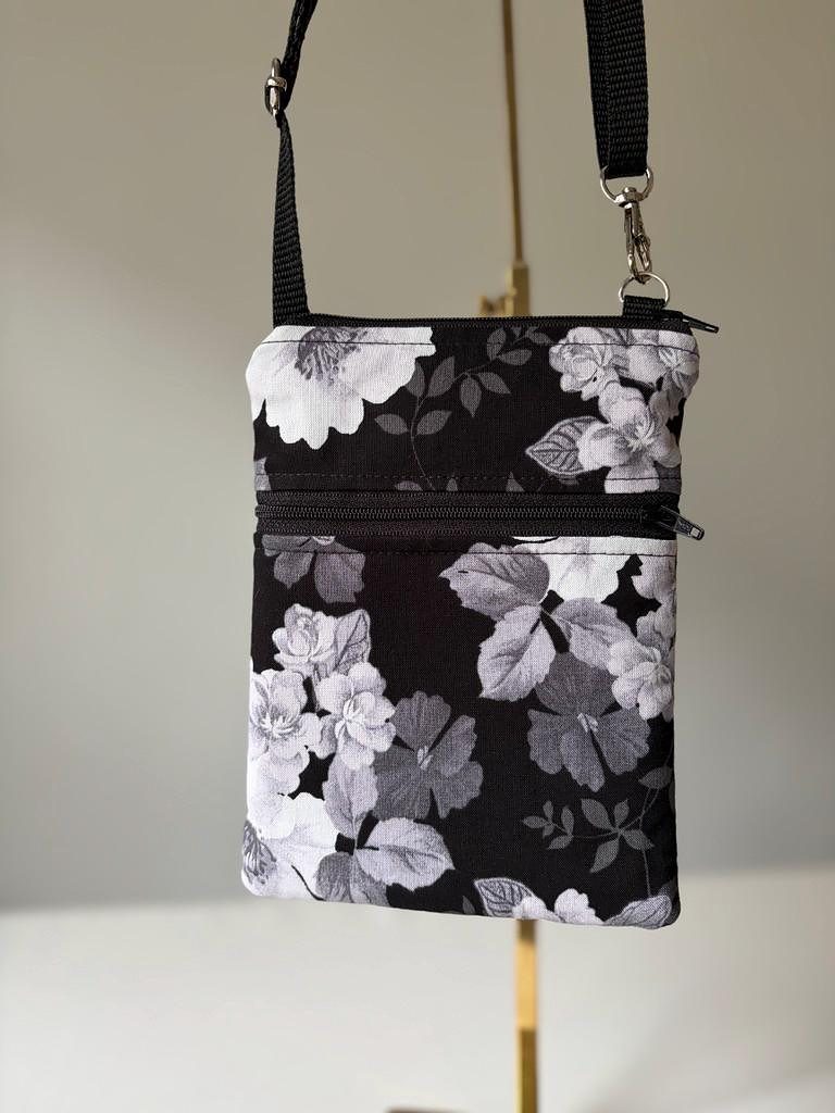 Small Crossbody Bag – Black & White Blooms, photo 2 of 7