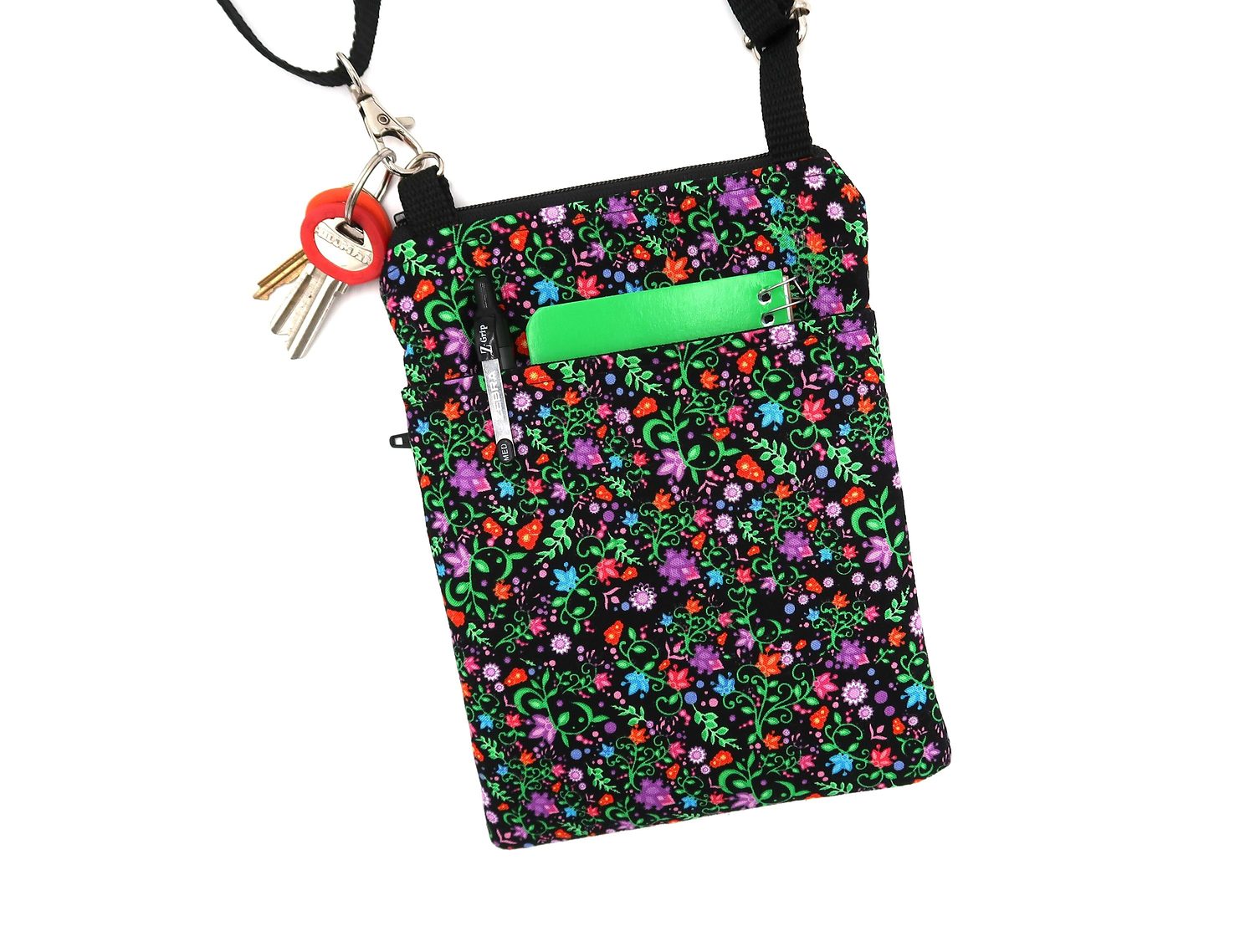 Small Crossbody Bag – Ditsy Flowers on Black, photo 2 of 4