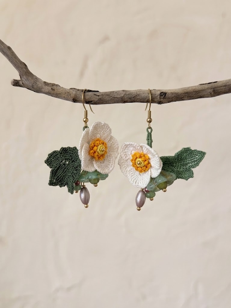 White Poppy Earrings