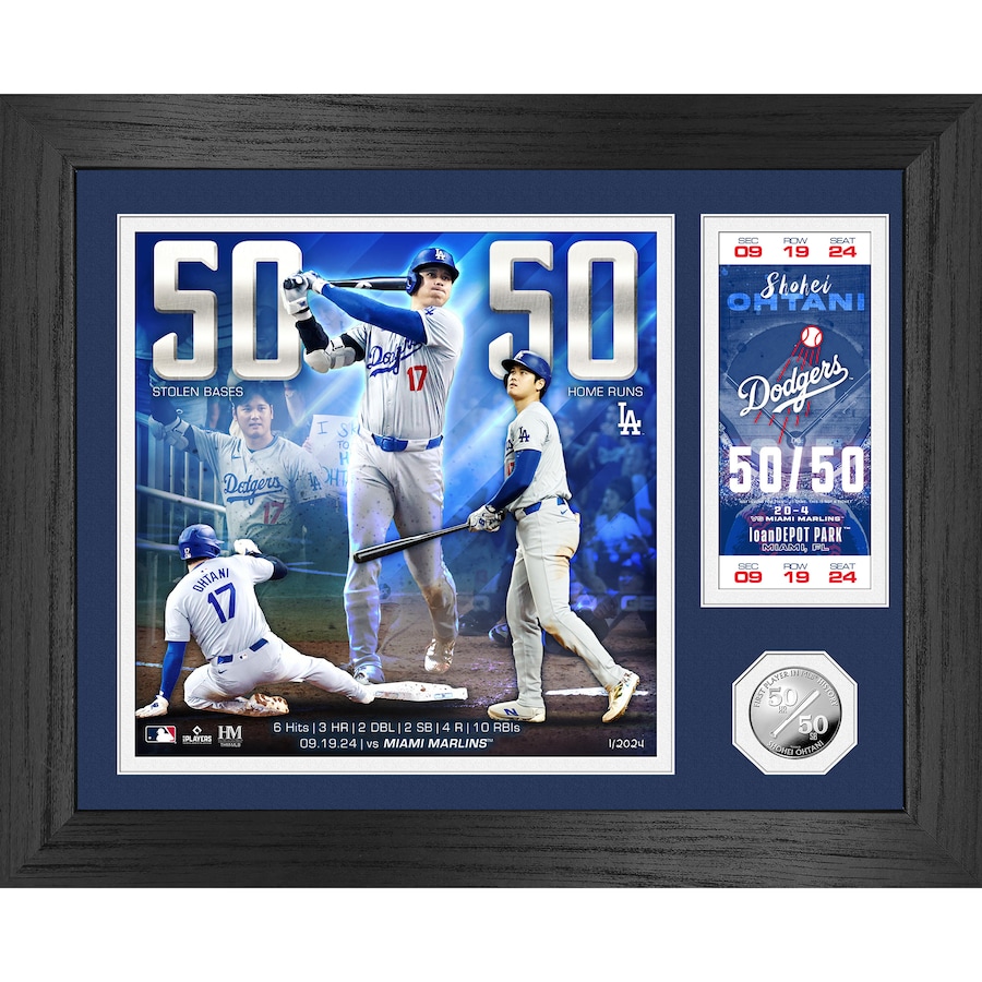 Los Angeles Dodgers Shohei Ohtani 50/50 Club Highland Mint 15x18" Silver Coin Framed Photo Mint