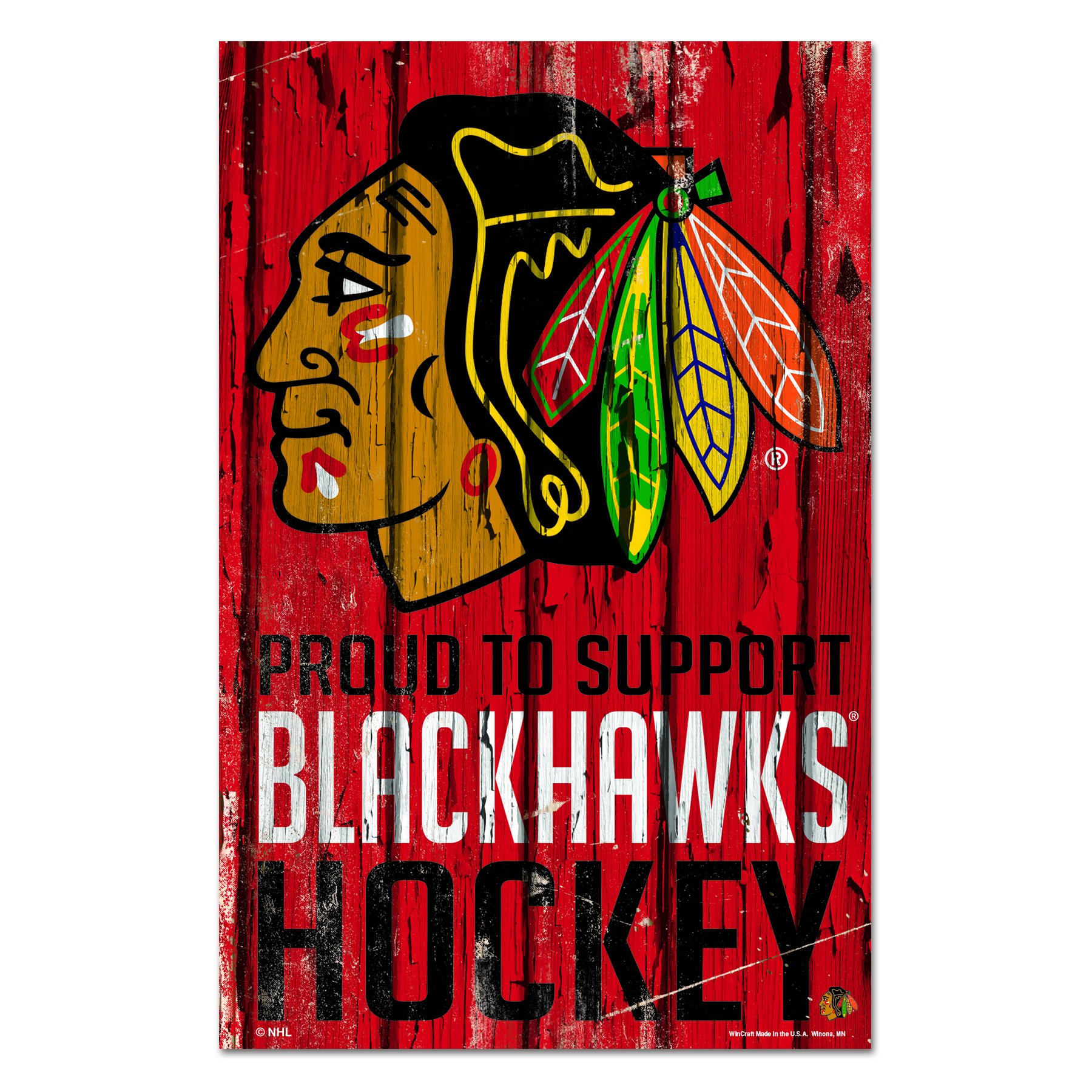 Chicago Blackhawks Proud to Support Wooden Sign 11x17"