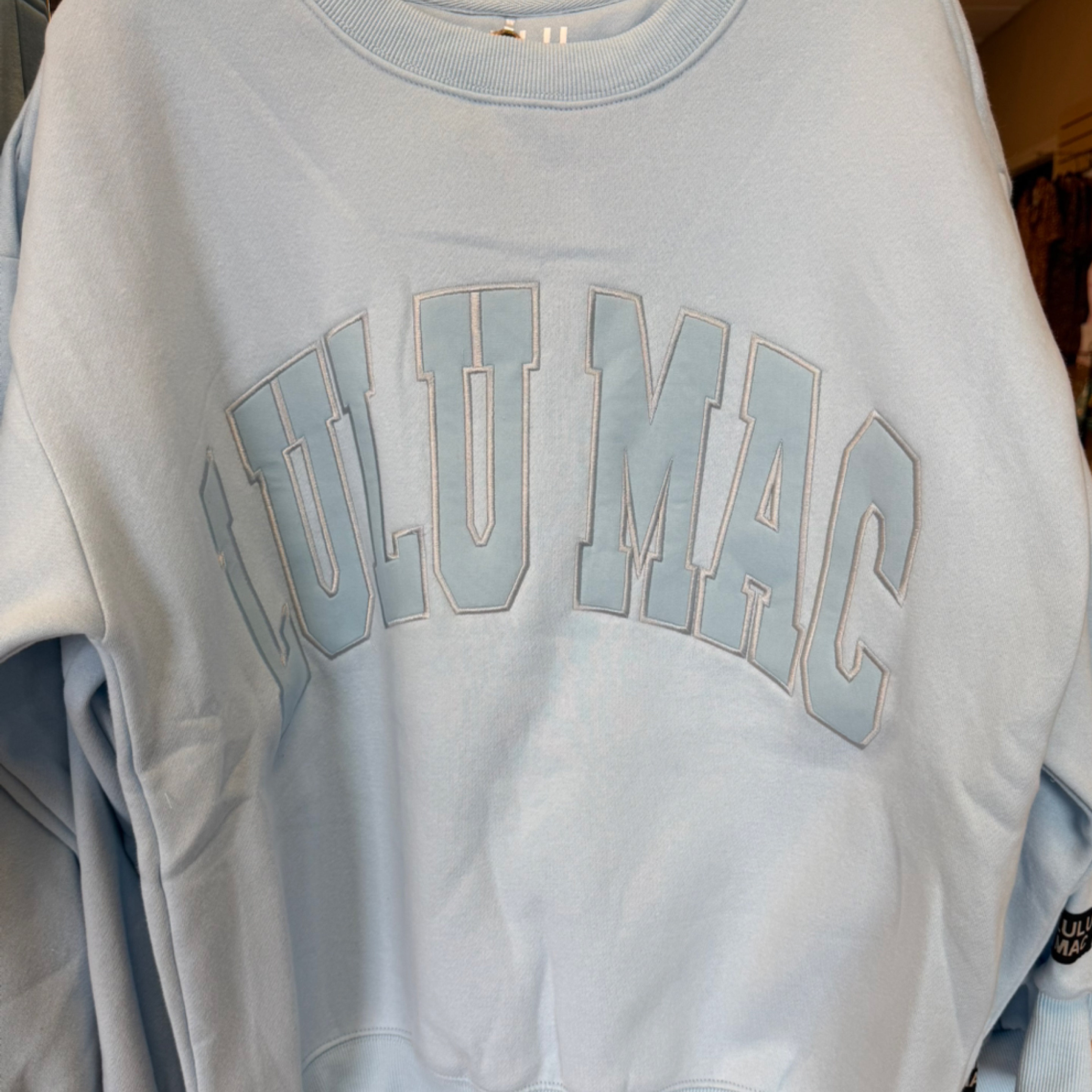 LuluMac sweatshirt light blue mono — Bama Tan boutique, Tuscaloosa AL