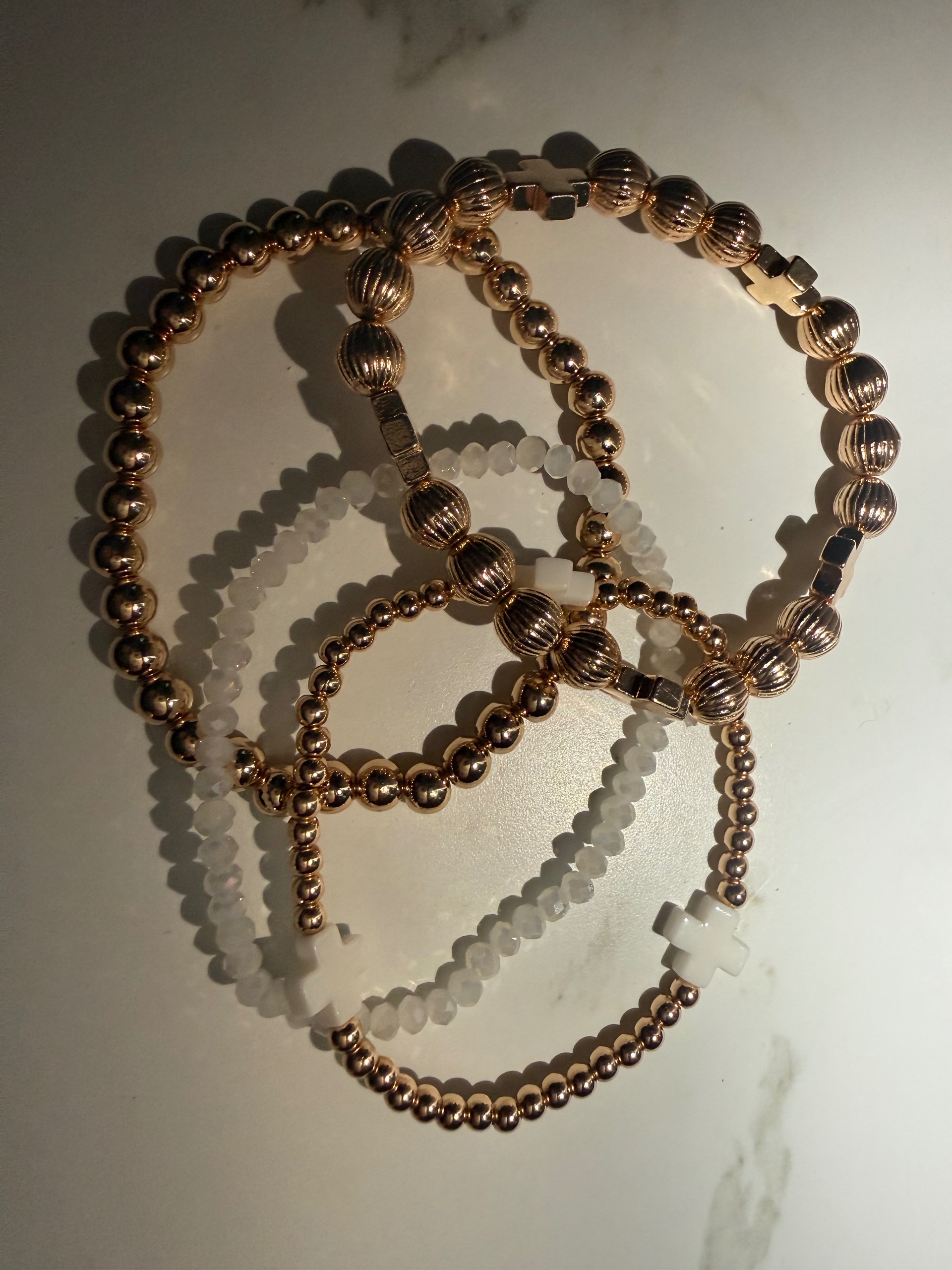 Gold & White Cross Bracelet Set