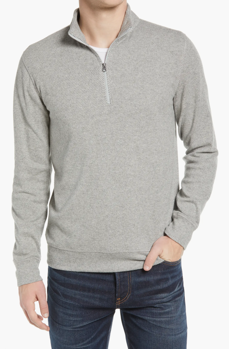 Faherty Legend Sweater Quarter Zip - Fossil Grey Twill - Small