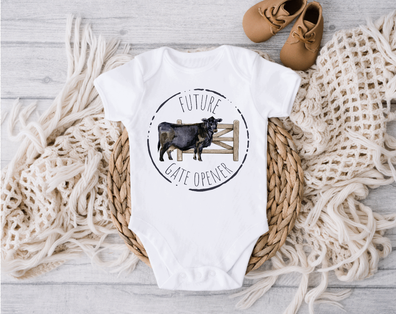 Farm Tractor Onesies: 0-3 Months, Gate Opener, Short Sleeves