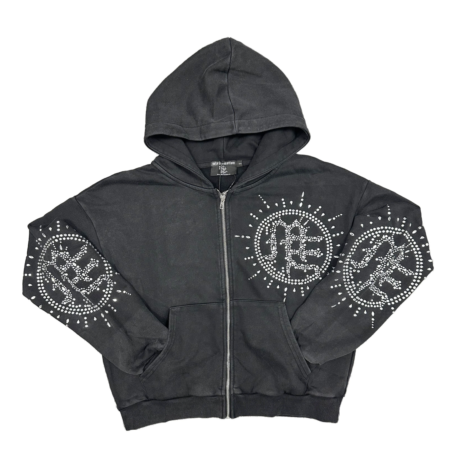 ECLIPSE GRAY ACID WASH RHINESTONE HOODIE