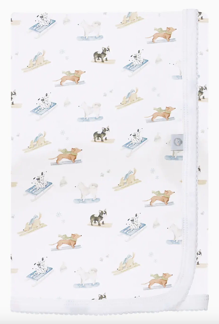 Ski Pups Blue Pima Baby Blanket