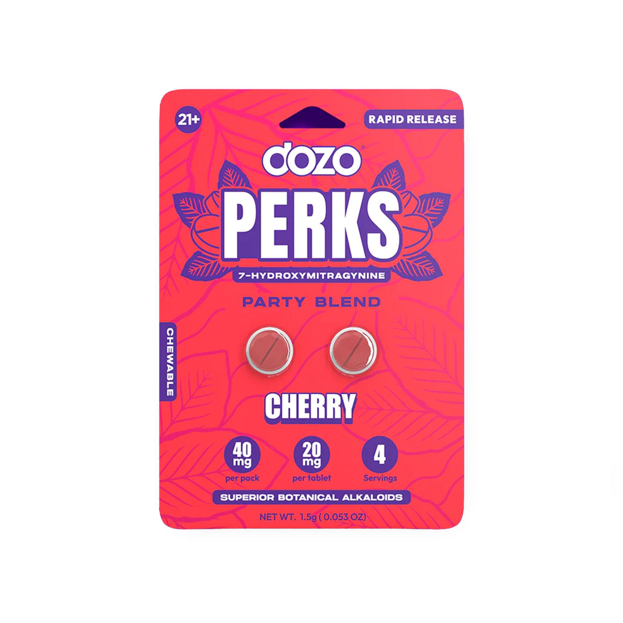 Dozo Perks 7-Hydroxymitragynine Party Blend Cherry 40mg 2 Tablets
