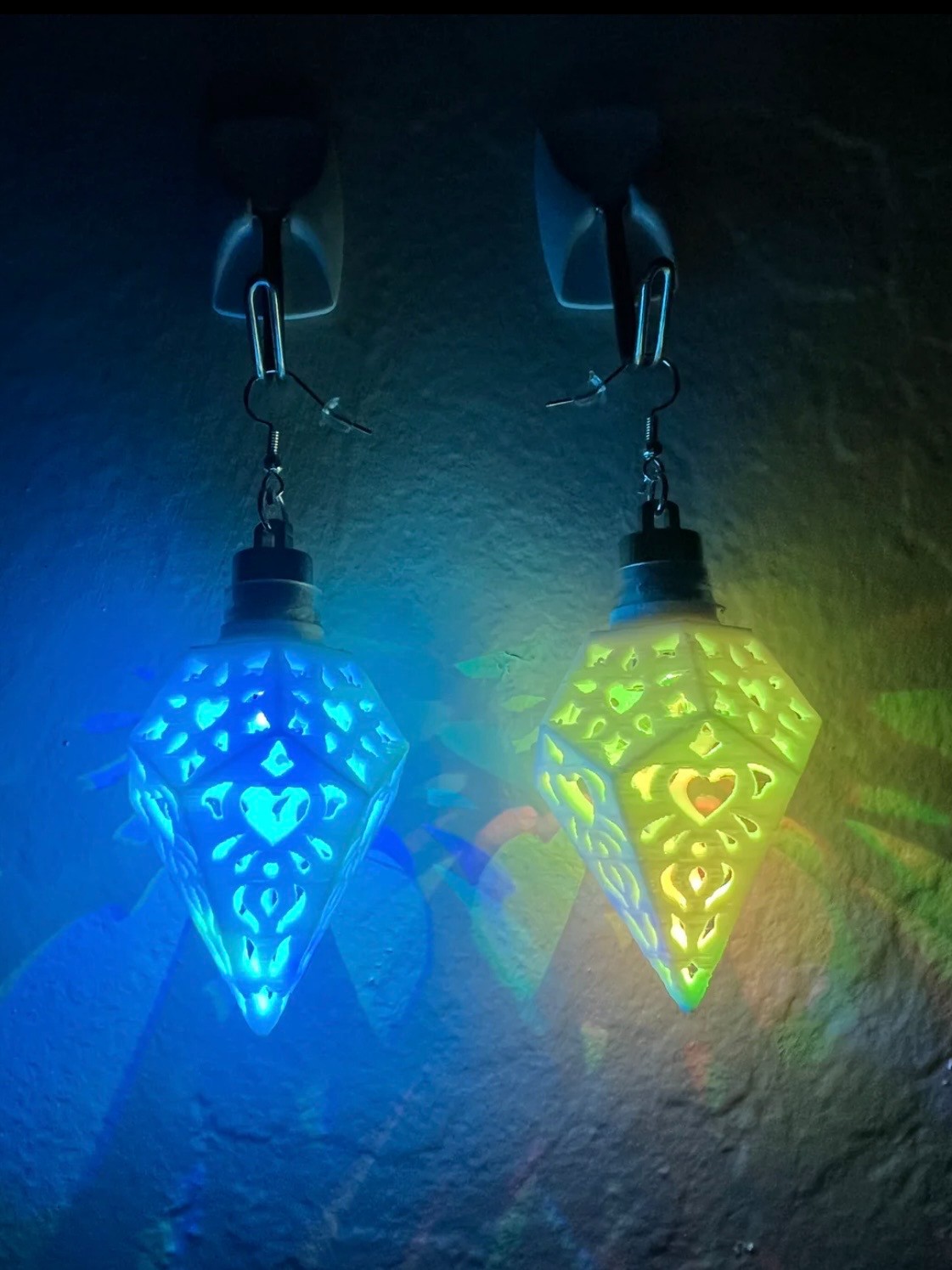 Geometric Earring Rainbow LED Light Open Your Heart Shiny White