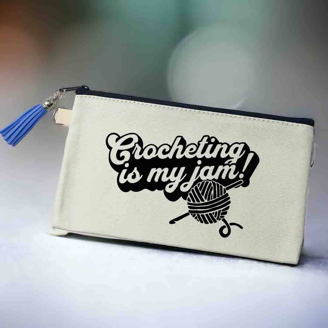 Crocheting and Knitting Is My Jam Small Canvas Pouch Bag