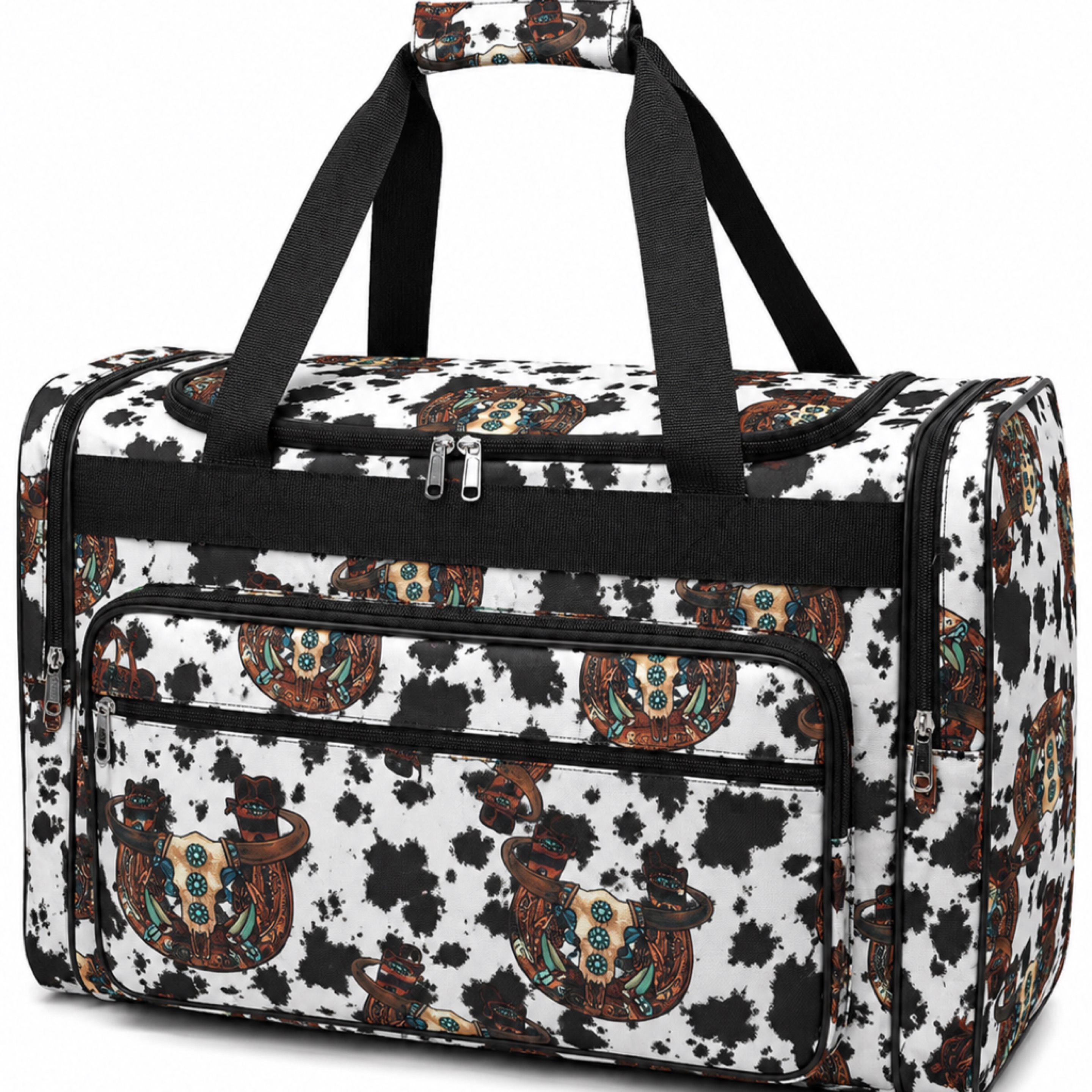 Western Cowhide Print Travel Duffel Ba