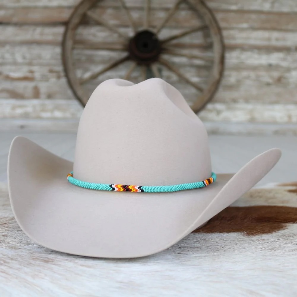 Willow - Round Beaded Hat Band (Turquoise) – Handcrafted Tubular Peyote Stitch