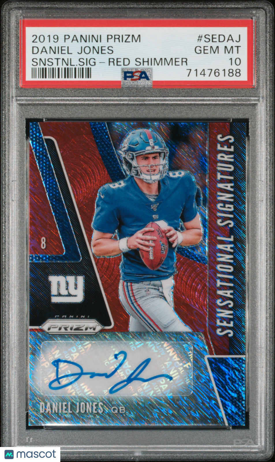 2019 Panini Prizm Sensational Signatures Daniel Jones Red Shimmer /25 PSA 10