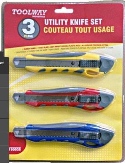 Rubber Grip Utility Knife Set - 3 Piece