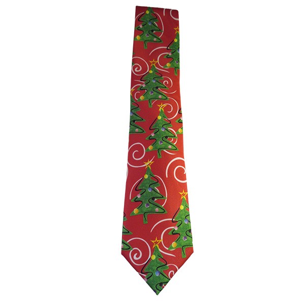 59 X 3.25 Inch Red Green Christmas Tree Swirl Tie