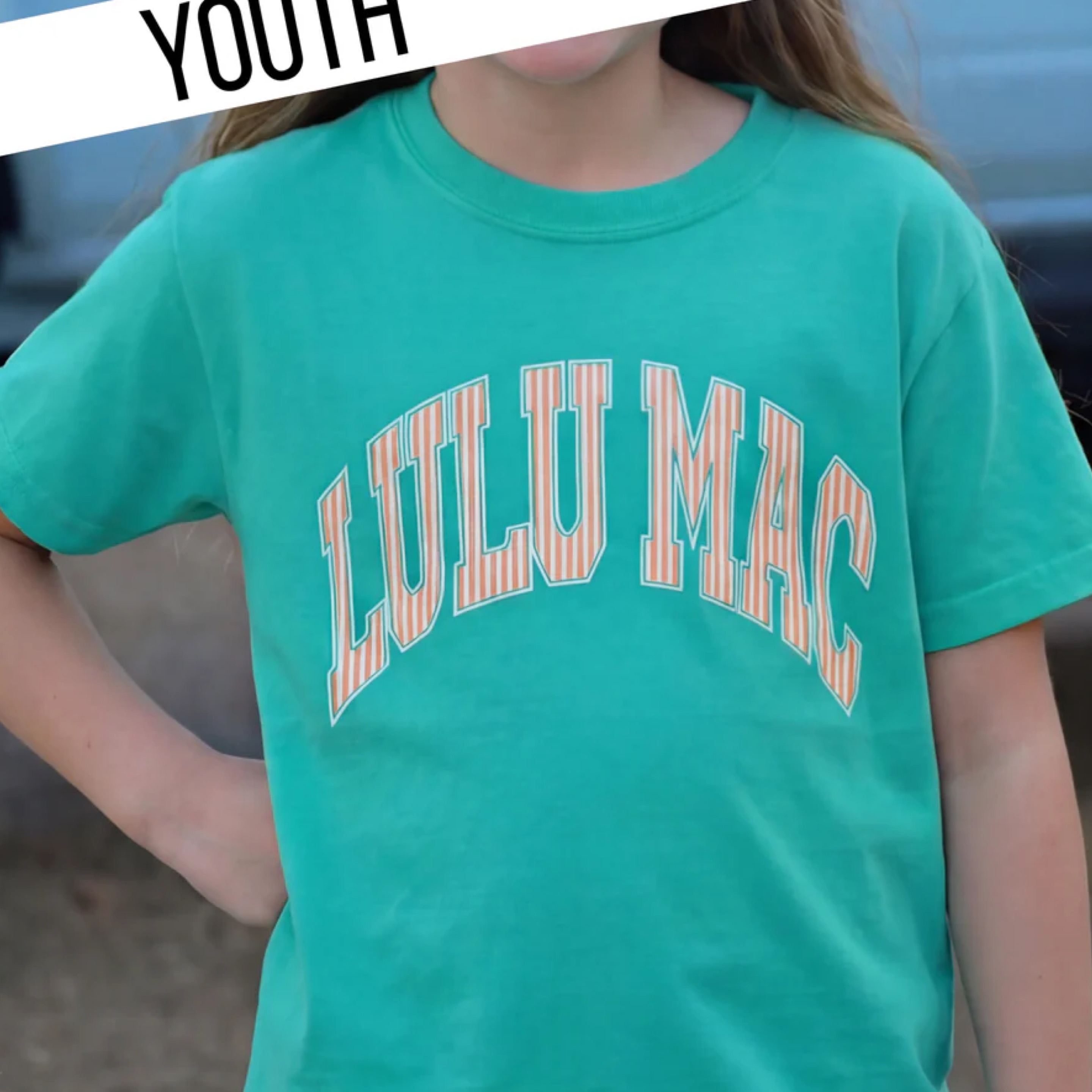 Lulumac kids t shirt green/orange stripe — Bama Tan boutique, Tuscaloosa AL