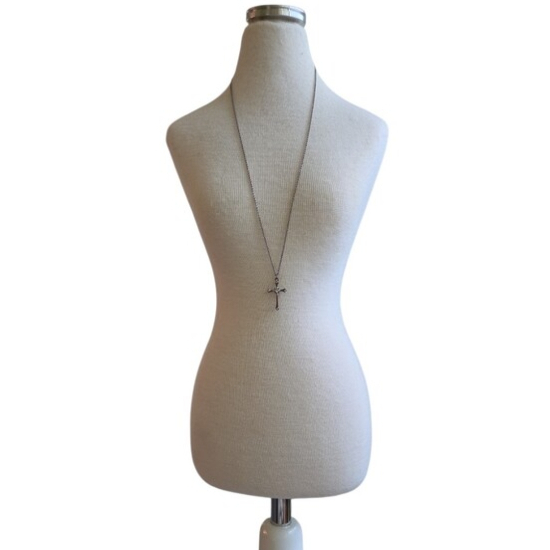 Vintage Tarnished Silver Cross Pendant Necklace 20"