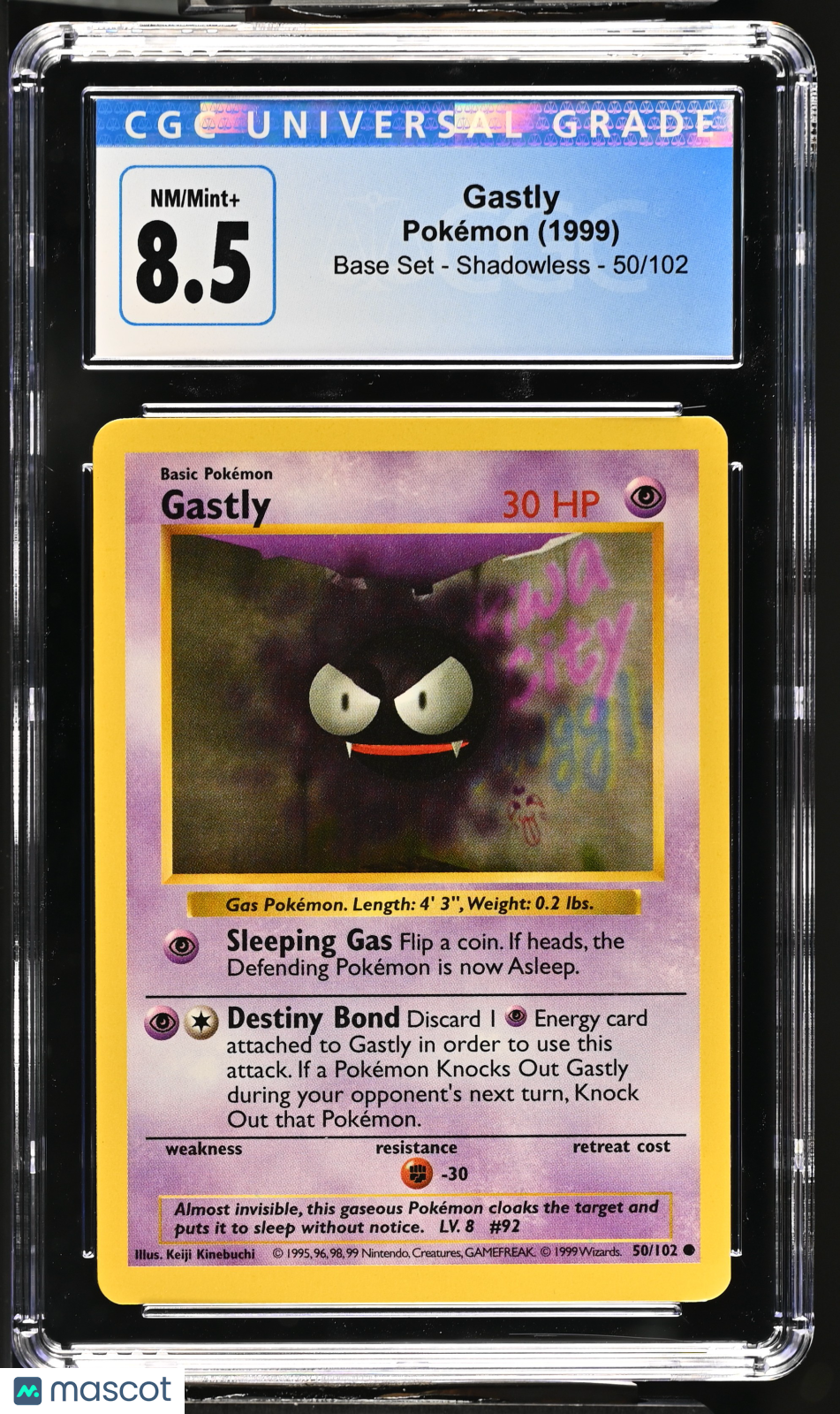 1999 Pokemon Base Set Gastly Shadowless CGC 8.5 #50/102