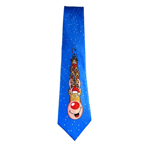 59 X 3.25 Inch Blue Rudolph Santa Sleigh Tie