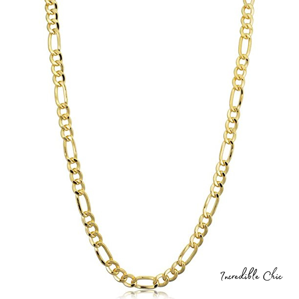 Figaro 4mm 14K Gold Chain Necklace Jewelry Plated Clasp Men/Women Life Time USA Made Gift 22 Inches