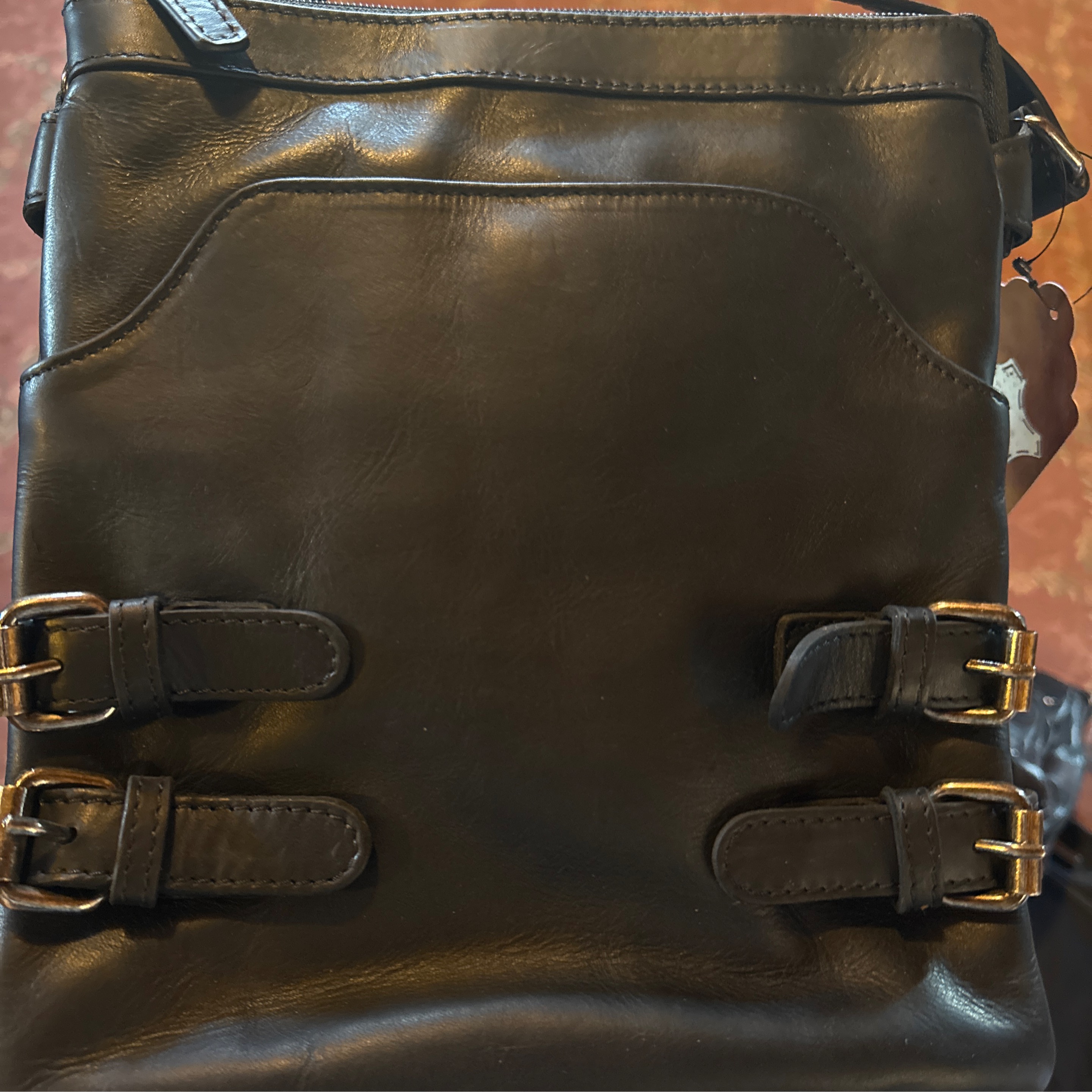 Black Leather Purse with 4 Buckles