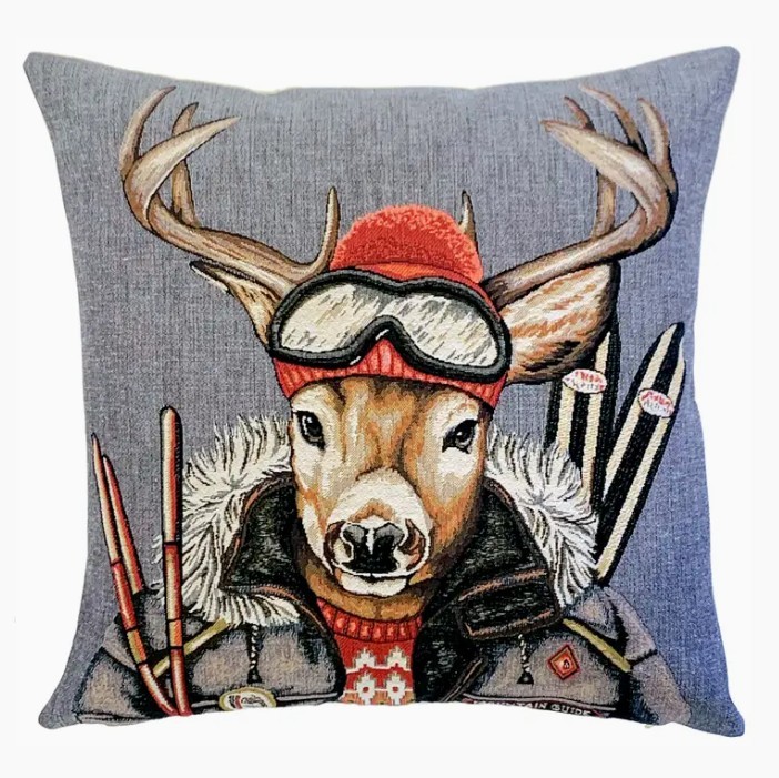 Stag with Skis pillow
