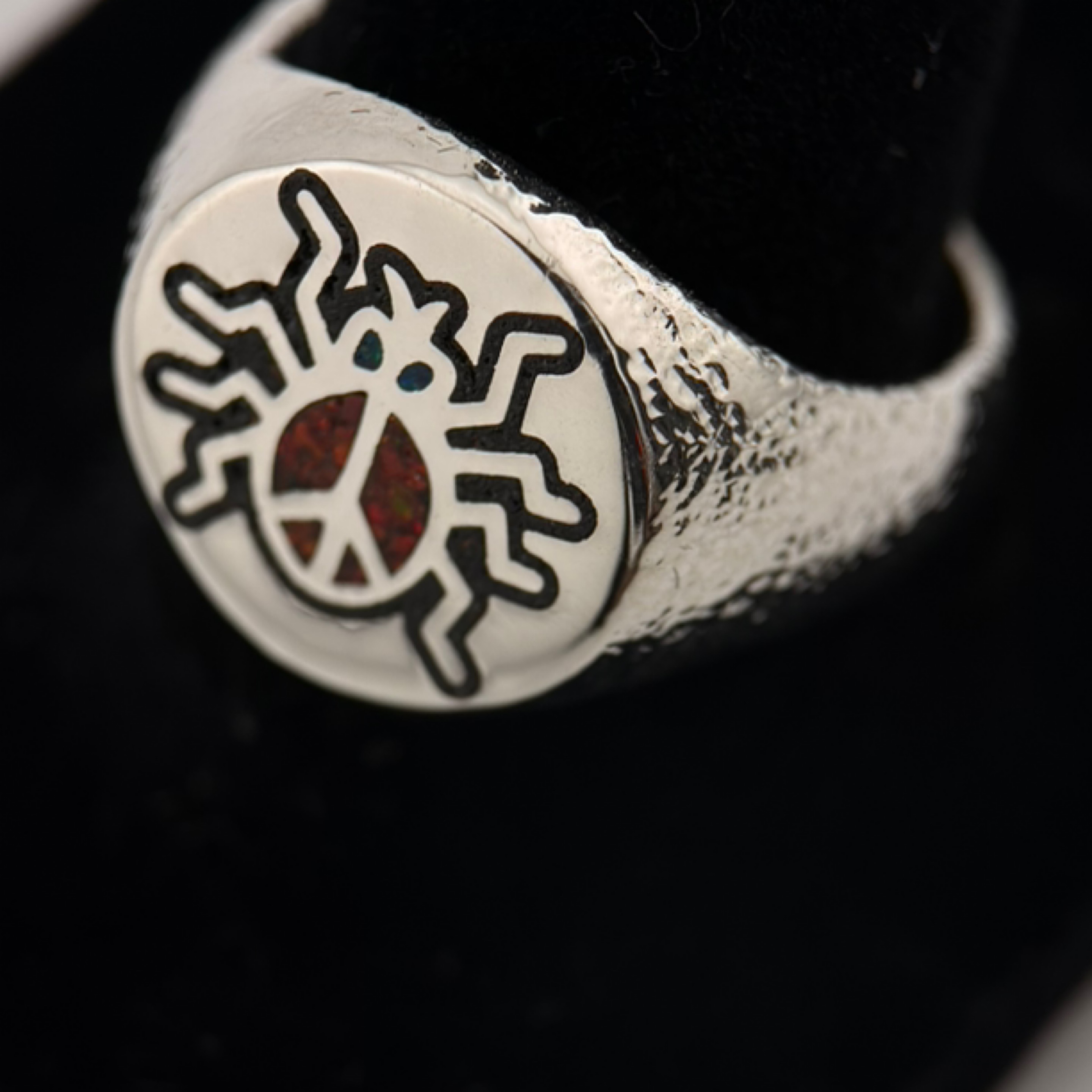 The Bindle Conspiracy Signet Ring – Black Tourmaline & Opal Inlay, Sterling Silver