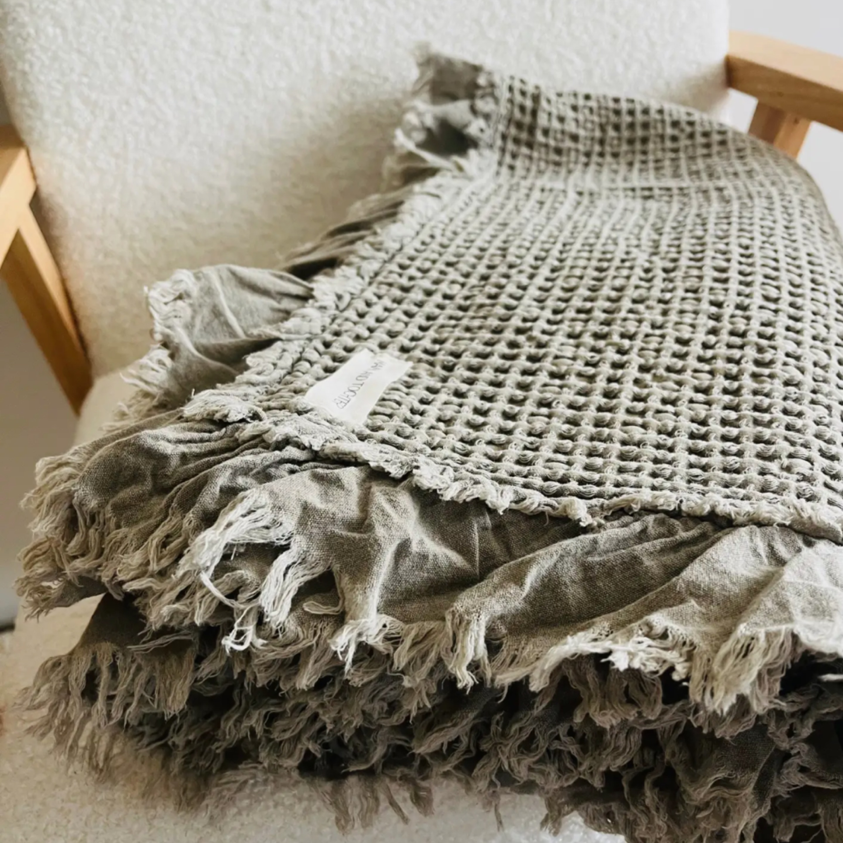 Organic Cotton Rustic Waffle Throw Blanket - Khaki