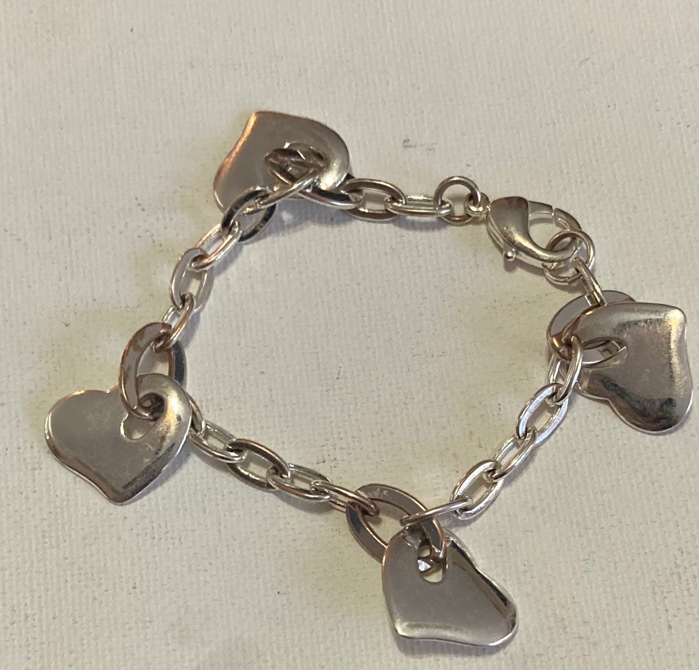 HEARTS Charm Silver Tone Dangle Hearts Bracelet