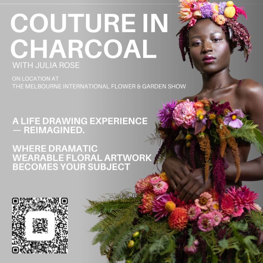 Couture in Charcoal: Floral Couture Life Drawing with Julia Rose  Draw a couture garment made entirely of flowers.