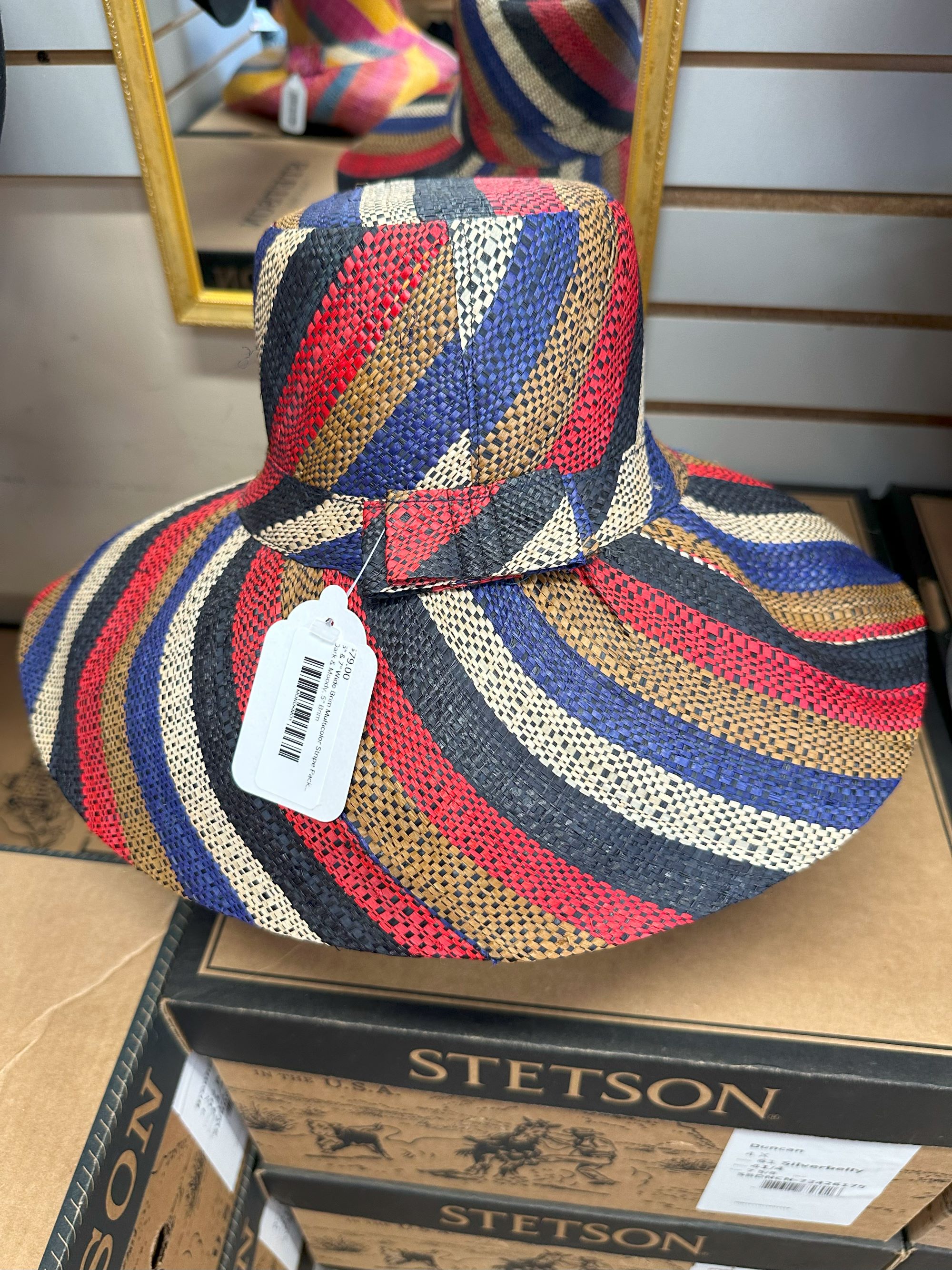 5" & 7" Wide Brim Multicolor Stripe Packable Straw Sun Hats