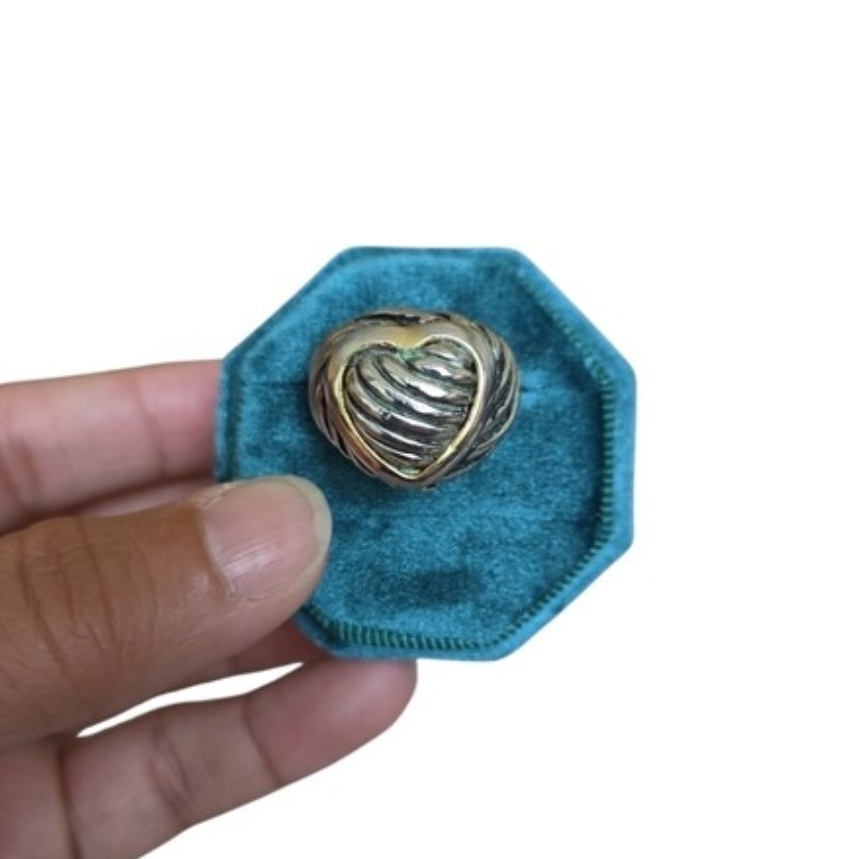 Size 9 Two Toned Silver Gold-Tone Heart Dome Ring