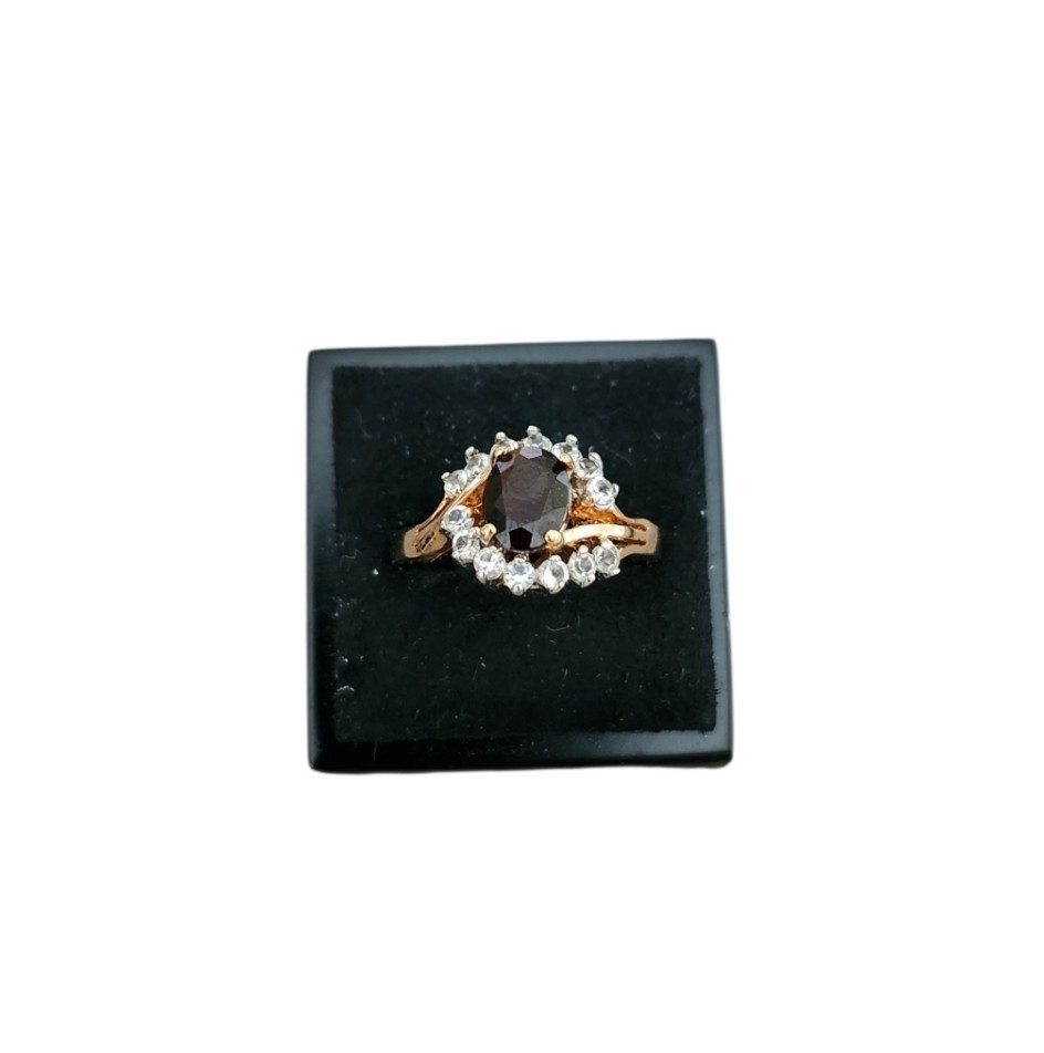 Size 8 Yellow Gold Garnet Cubic Zirconia Accent Ring