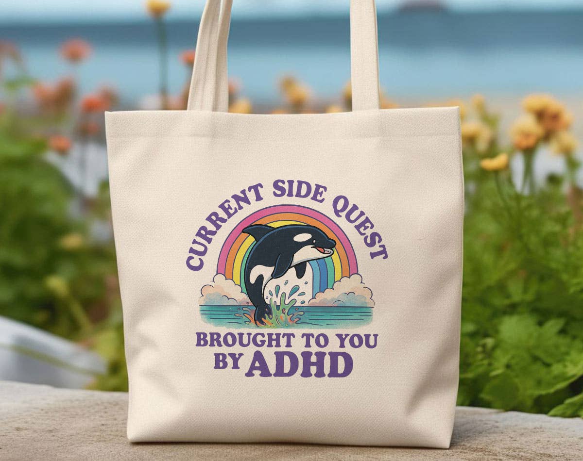 Sister Ray - Current Side Quest ADHD Funny Rainbow Whale Tote Bag