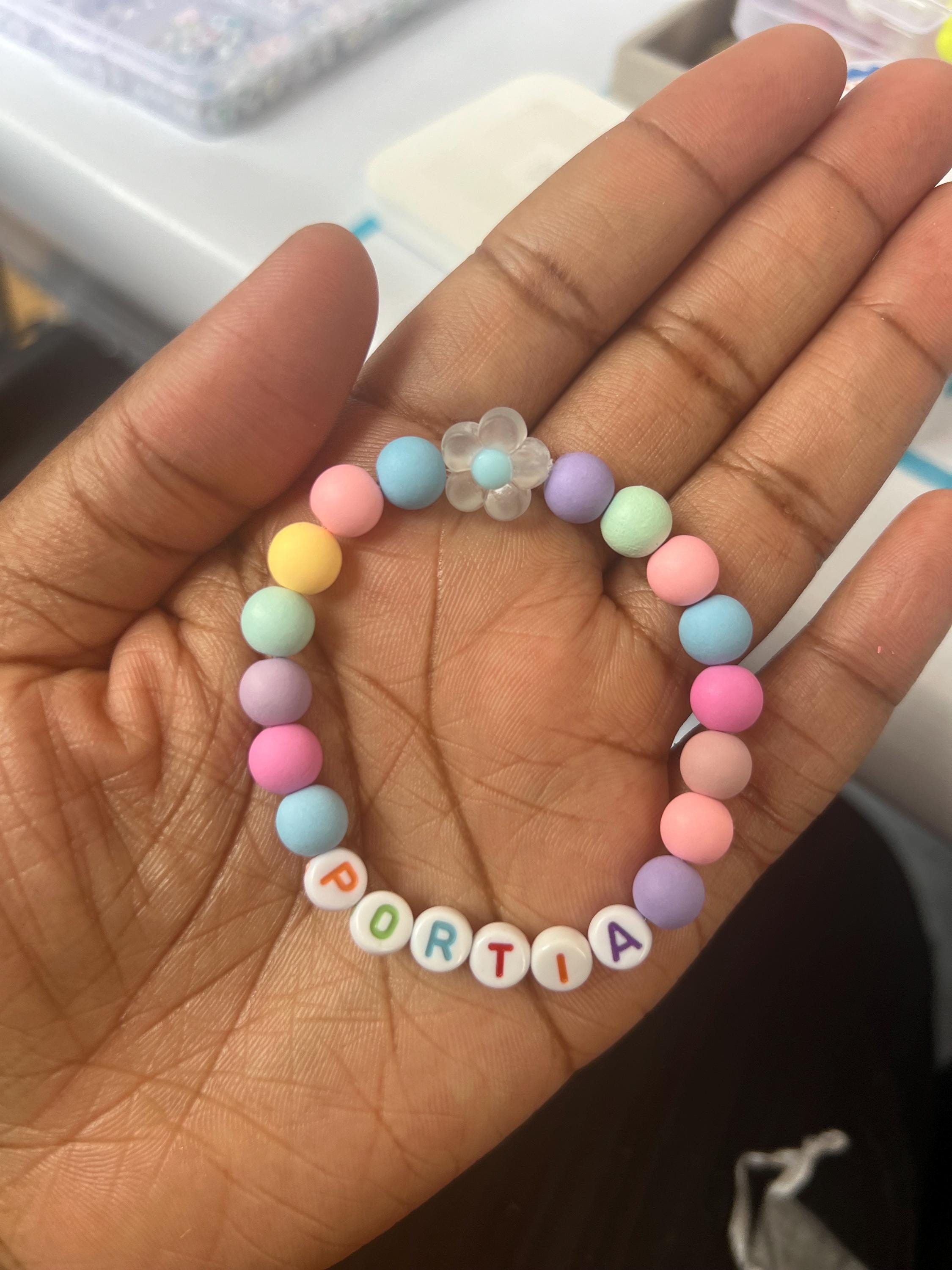 Personalized Pastel Beaded Bracelet: Sibling Name Gift view 5
